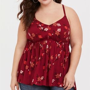 RED FLORAL CHALLIS PEPLUM CAMI